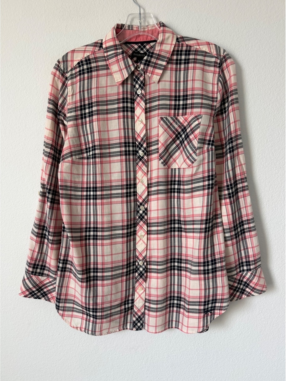 Talbots Multicolor Plaid 100%Cotton Long Sleeve Button Front Casual Shirt Size S